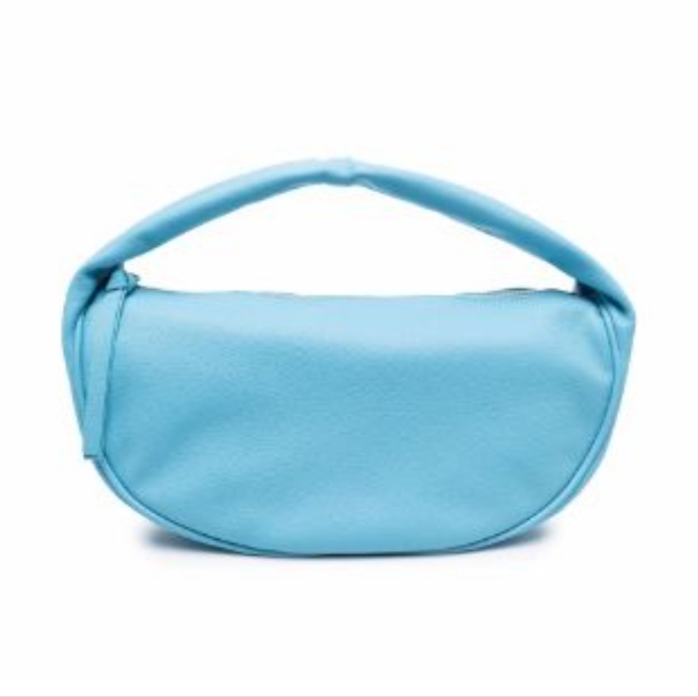 BY FAR Cush Curved Leather Tote Bag, turquoise
